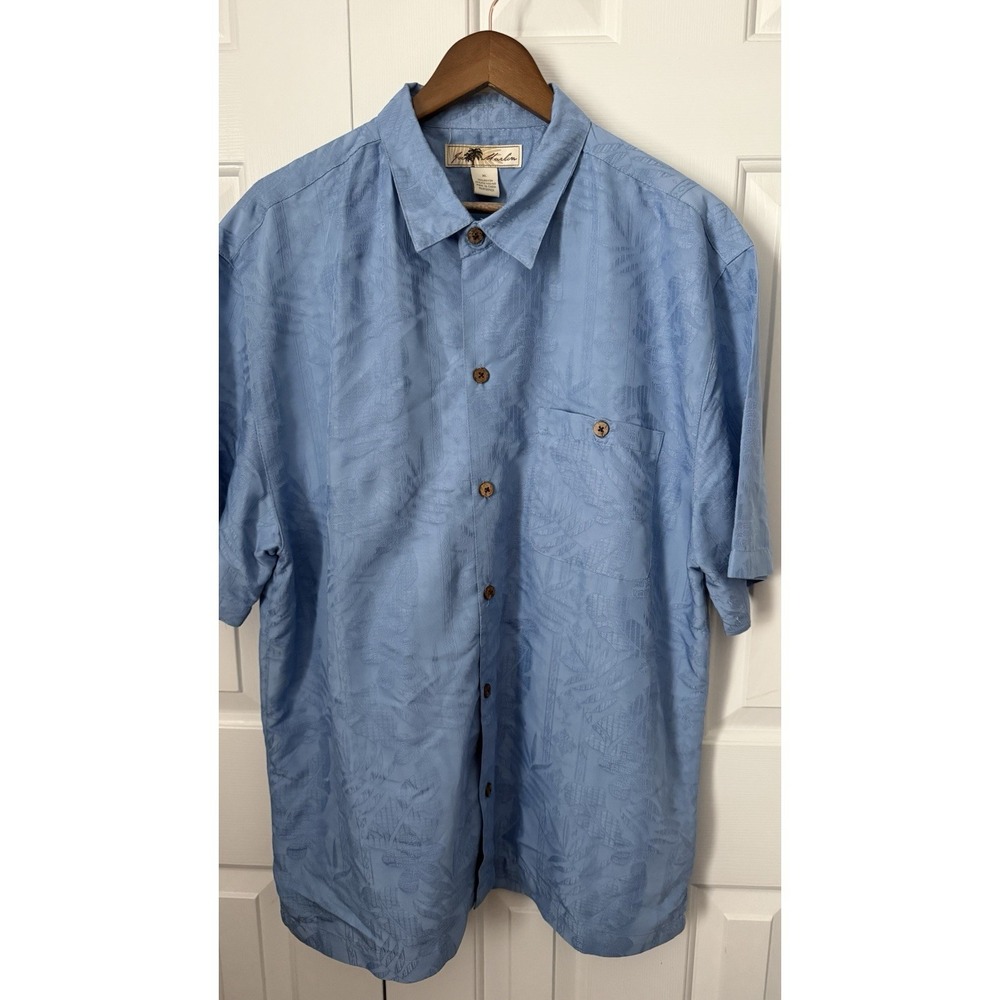 Men's Blue Short Sleeve Button-Up Shirt, Size XL Joe Marlin 75% Rayon 25% Poly.